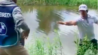 European Tour player Pedro Figueiredo saved from FALLING WATER by his caddie!